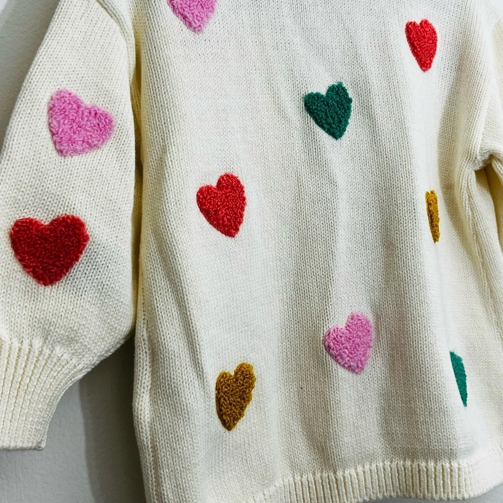 NWT Old Navy Baby Cardigan Cream Heart Knit Sweater Girls Chunky Open Front